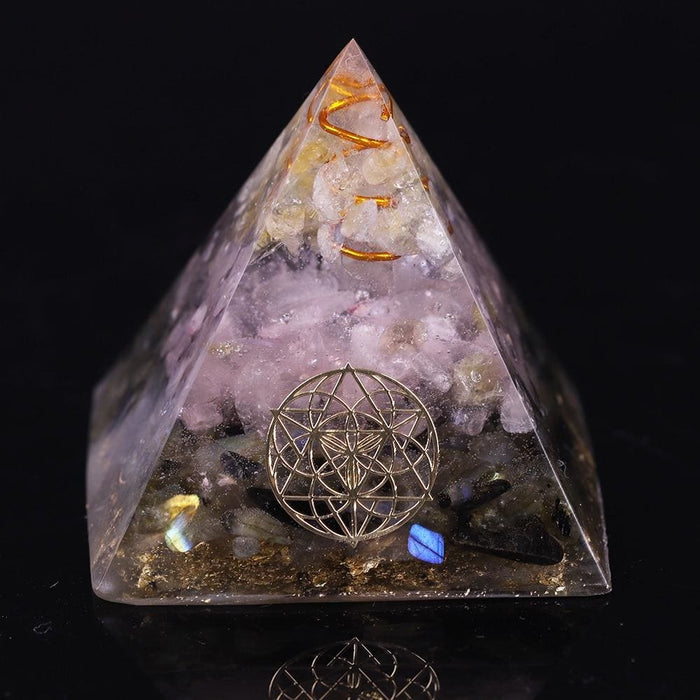 Pink Crystal Orgone Reiki Pyramid Labradorite Quartz Energy