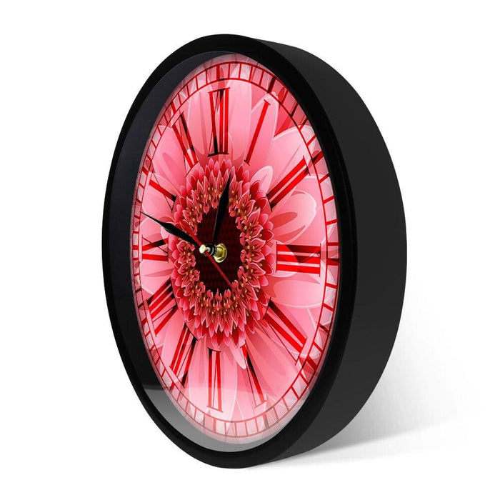 Pink Gerbera Flower Retro Roman Numerals Wall Clock Daisy