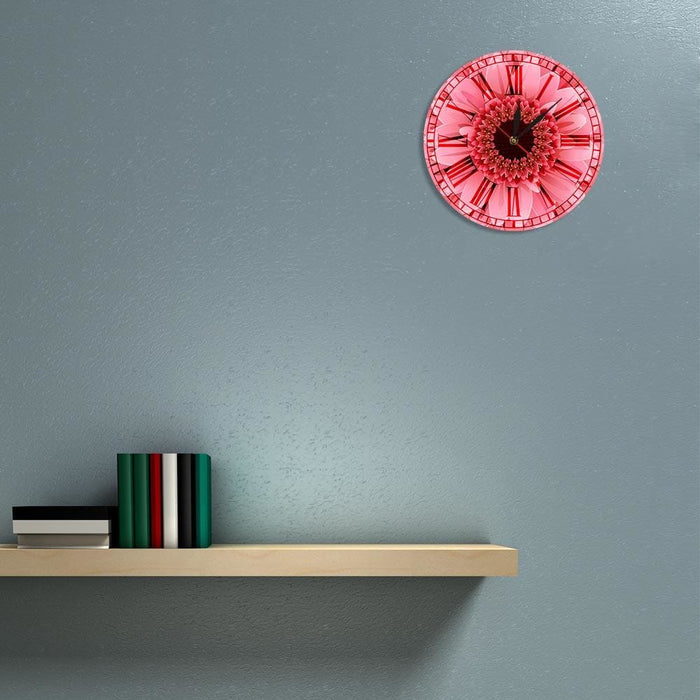 Pink Gerbera Flower Retro Roman Numerals Wall Clock Daisy