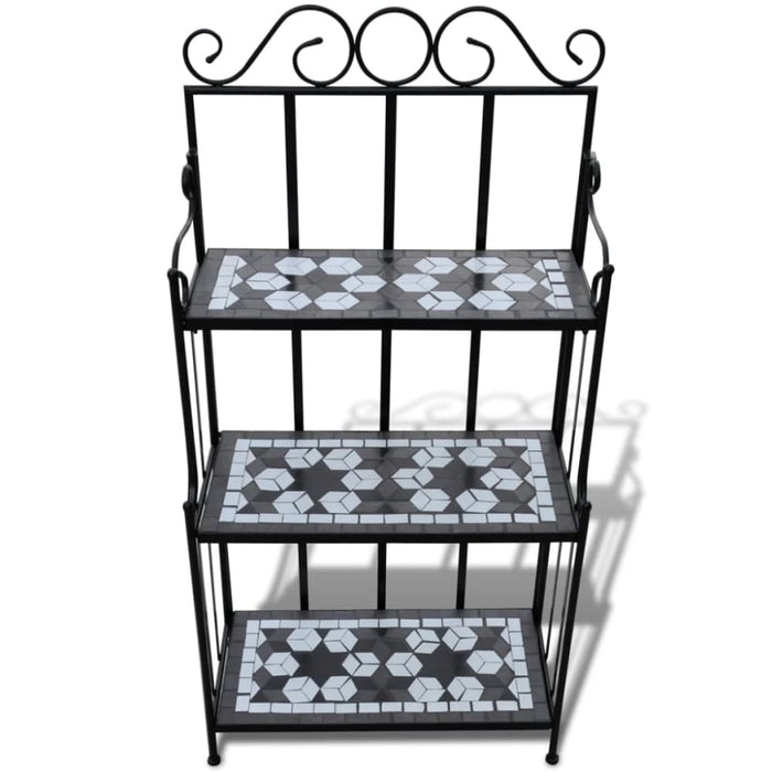 Plant Stand Display Black White Mosaic Pattern Aoott