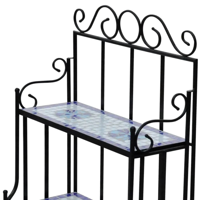 Plant Stand Display Blue White Mosaic Pattern Aootx