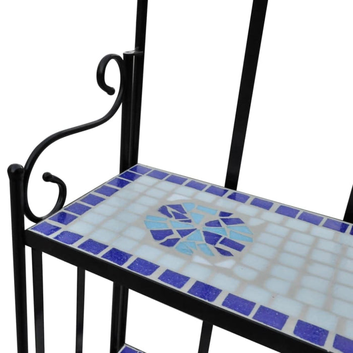 Plant Stand Display Blue White Mosaic Pattern Aootx