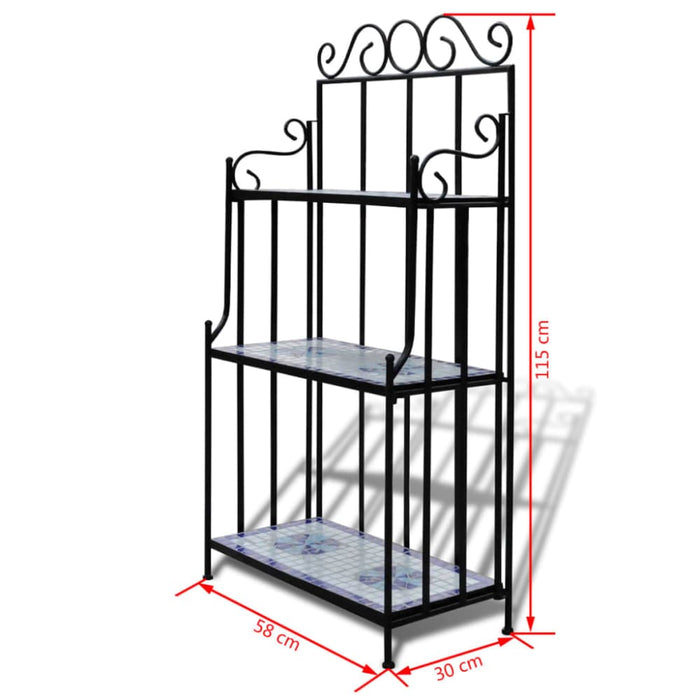 Plant Stand Display Blue White Mosaic Pattern Aootx