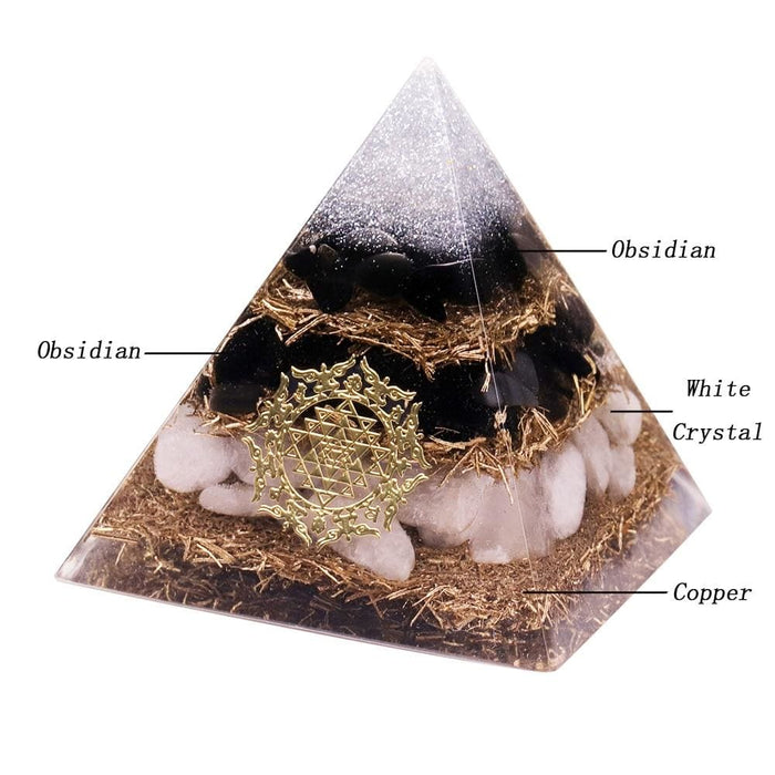 Powerful Orgonite Pyramid Obsidian Copper Shavings Orgone