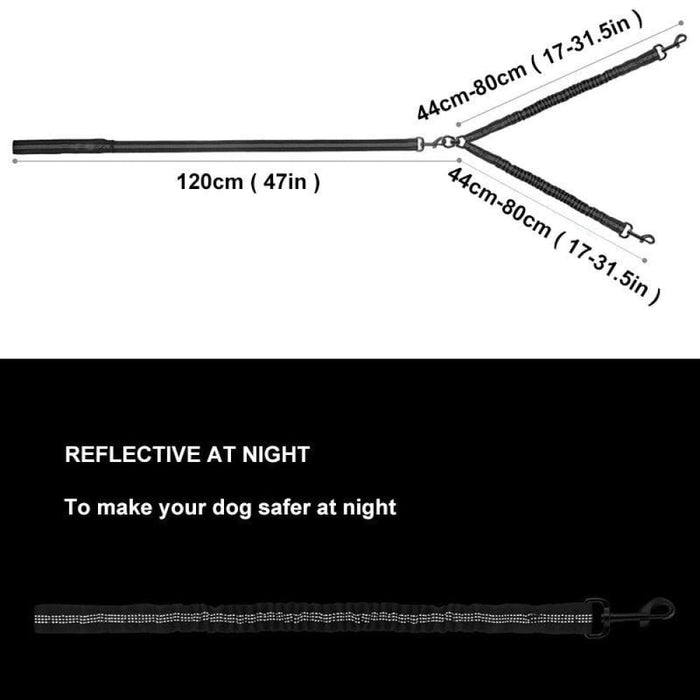 Premium Reflective Heavy Duty Padded Handle Double Dog Leash