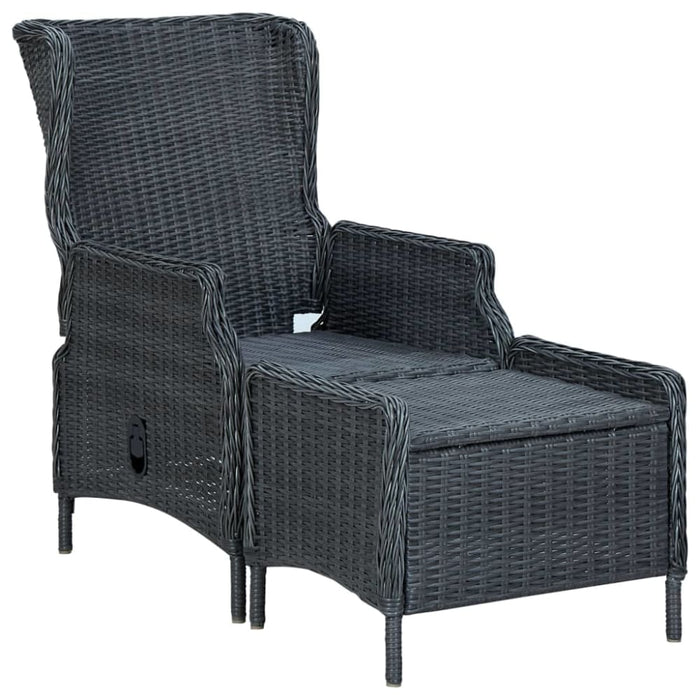 Reclining Garden Chair with Footstool Poly Rattan Dark Grey