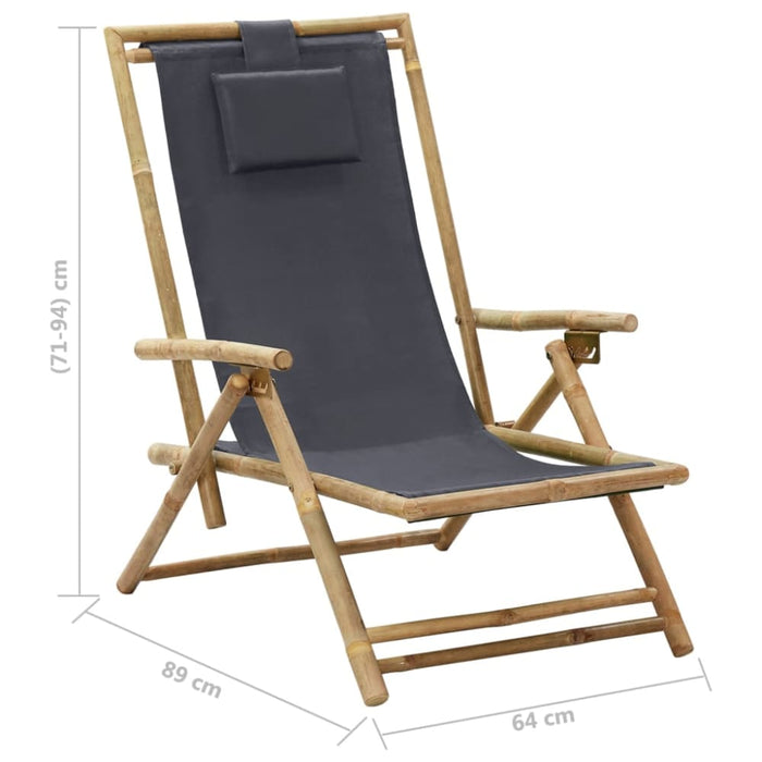 Reclining Relaxing Chair Dark Grey Bamboo and Fabric Gl7631