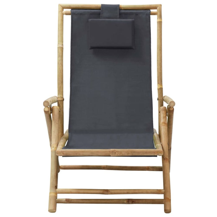 Reclining Relaxing Chair Dark Grey Bamboo and Fabric Gl7631