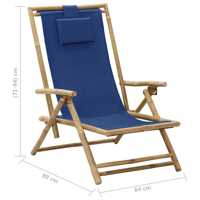 Reclining Relaxing Chair Navy Blue Bamboo and Fabric Gl76015