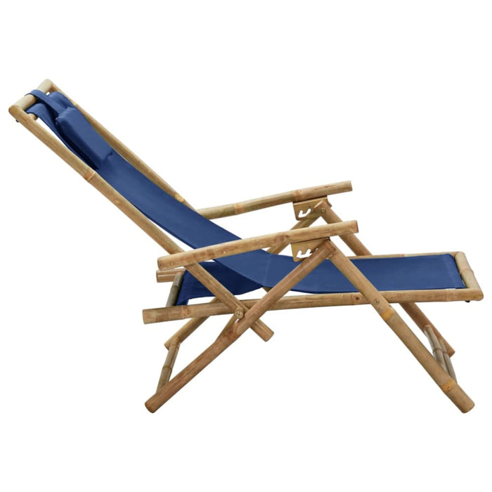 Reclining Relaxing Chair Navy Blue Bamboo and Fabric Gl76015