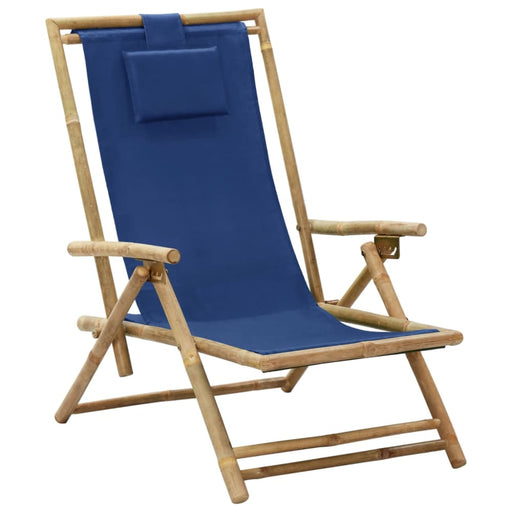 Reclining Relaxing Chair Navy Blue Bamboo And Fabric Gl76015