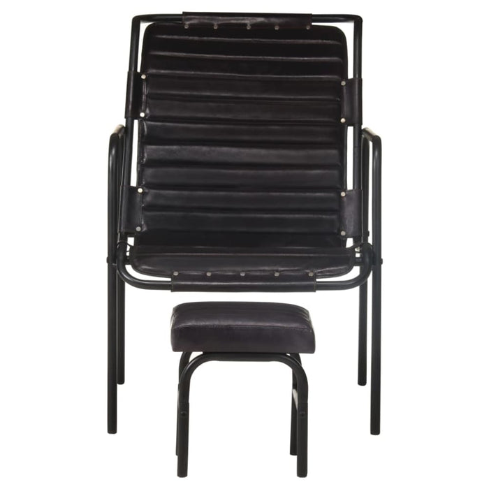 Relaxing Armchair With a Footrest Black Real Leather Gl9069