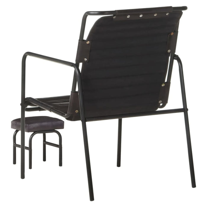 Relaxing Armchair With a Footrest Black Real Leather Gl9069