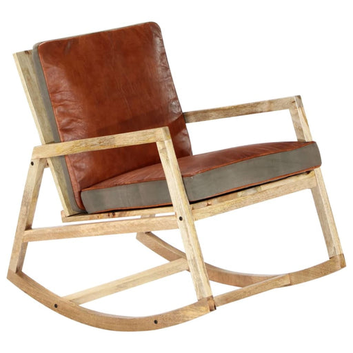 Rocking Chair Brown Real Leather And Solid Mango Wood Xnxkbl