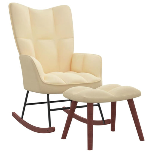 Rocking Chair With a Stool Cream White Velvet Txnopk
