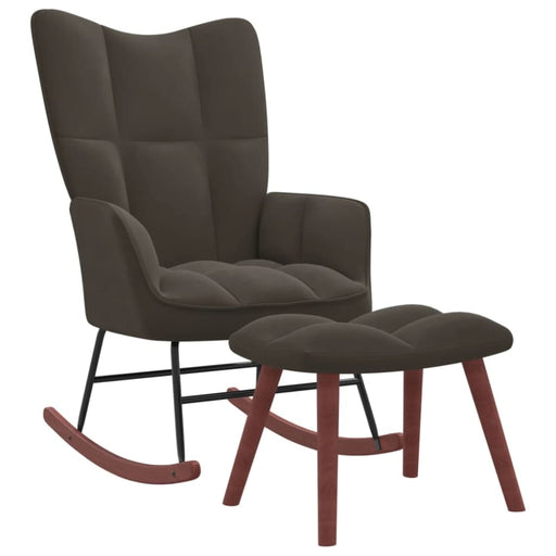 Rocking Chair With a Stool Dark Grey Velvet Txnopo