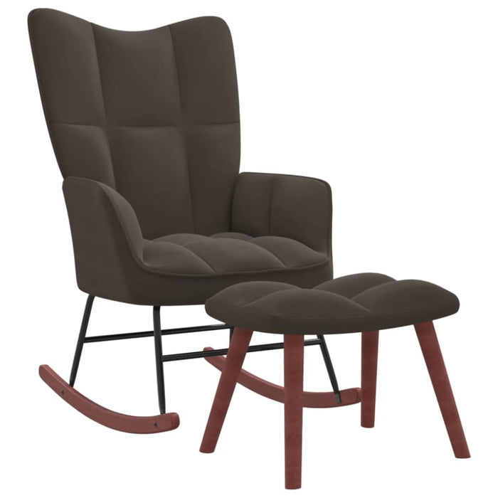 Rocking Chair with a Stool Dark Grey Velvet Txnopo