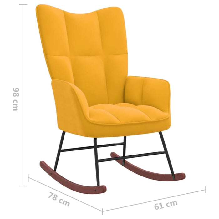 Rocking Chair with a Stool Mustard Yellow Velvet Txnopi