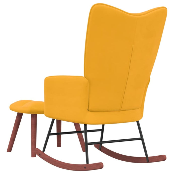 Rocking Chair with a Stool Mustard Yellow Velvet Txnopi