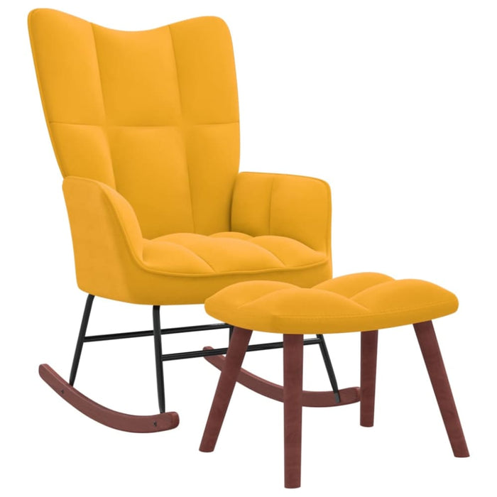 Rocking Chair with a Stool Mustard Yellow Velvet Txnopi