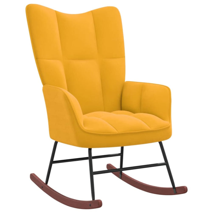 Rocking Chair with a Stool Mustard Yellow Velvet Txnopi