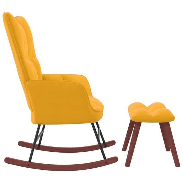Rocking Chair with a Stool Mustard Yellow Velvet Txnopi