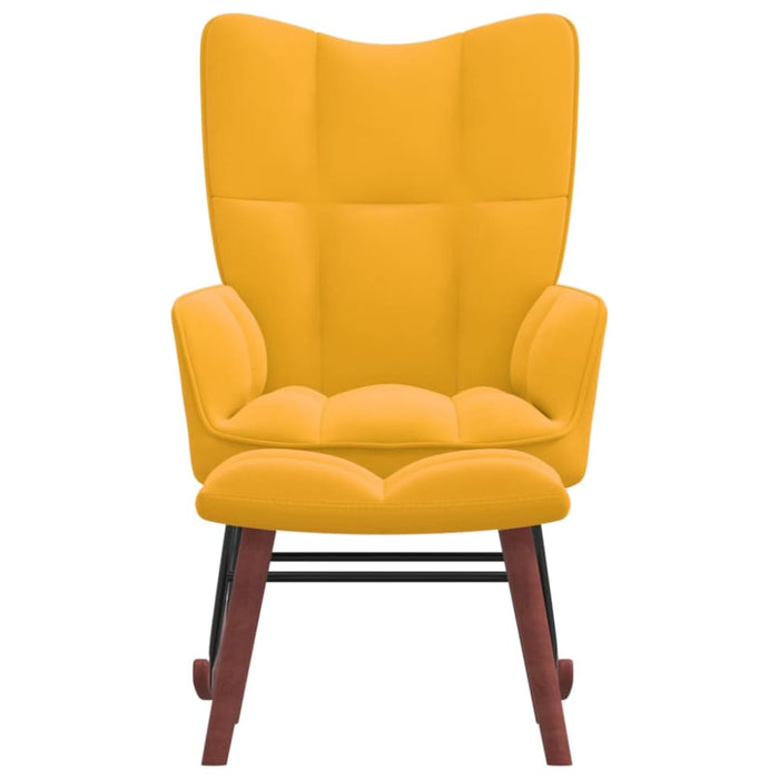 Rocking Chair with a Stool Mustard Yellow Velvet Txnopi