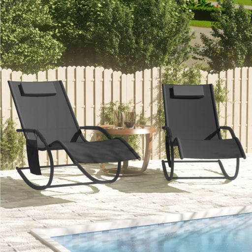 Rocking Sun Loungers 2 Pcs Black Steel and Textilene Tonotl