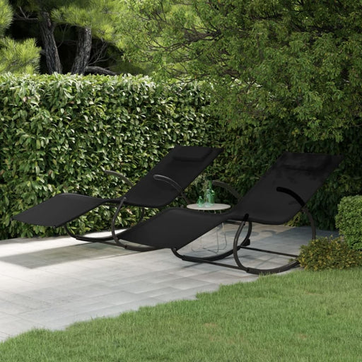 Rocking Sun Loungers 2 Pcs Black Steel and Textilene Tonoxn