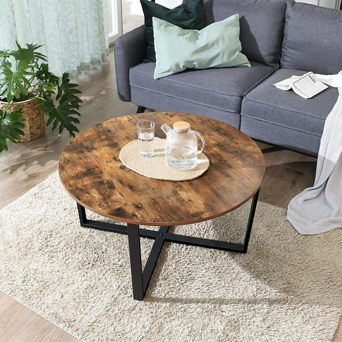 Round Coffee Table Rustic Brown And Black Lct88x