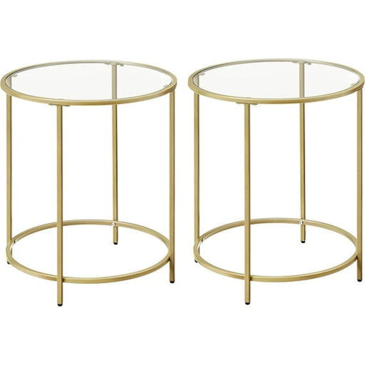 Round Side Tables Set Of 2 Tempered Glass With Steel Frame