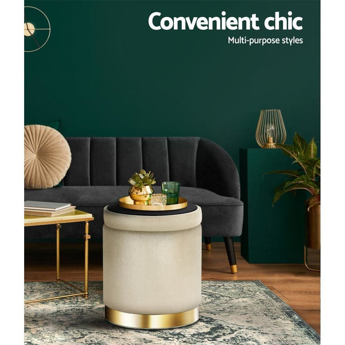 Goslash Picks Round Velvet Foot Stool Storage Ottoman Rest