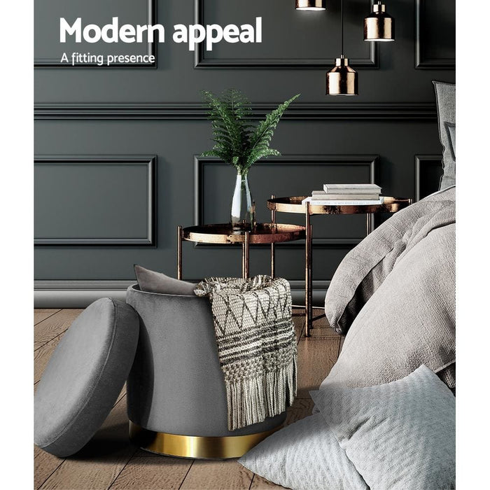 Goslash Picks Round Velvet Ottoman Foot Stool with Storage