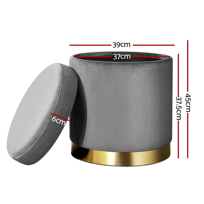 Goslash Picks Round Velvet Ottoman Foot Stool with Storage