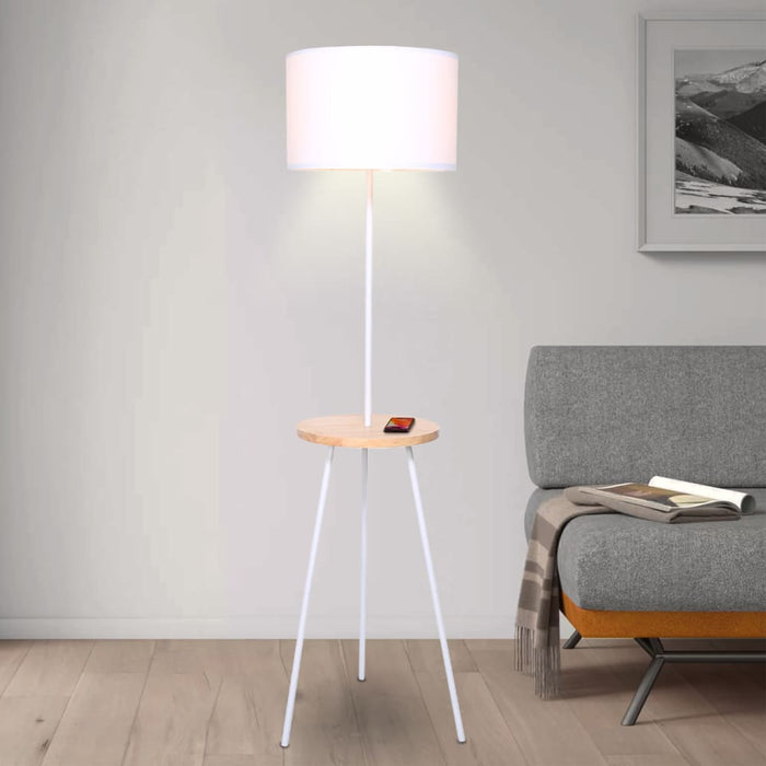 Sarantino Metal Tripod Floor Lamp Shade With Wooden Table
