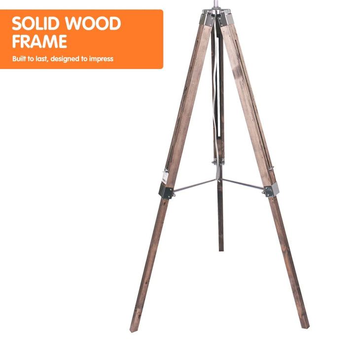 Sarantino Timber Tripod Floor Lamp Adjustable Height Taper