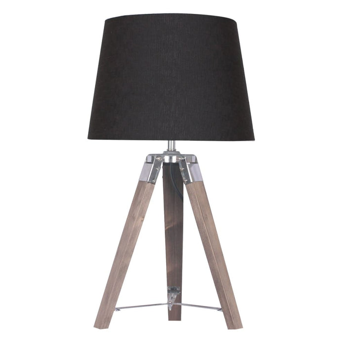 Sarantino Wooden Tripod Table Lamp With Black Taper Fabric