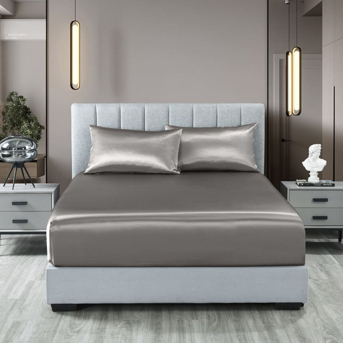 Satin Sheet Set 3 Piece Fitted Pillowcase Soft - Queen