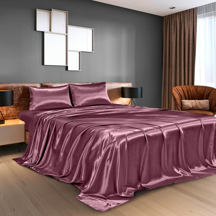 Satin Sheet Set 4 Piece Fitted Flat Pillowcases - King -