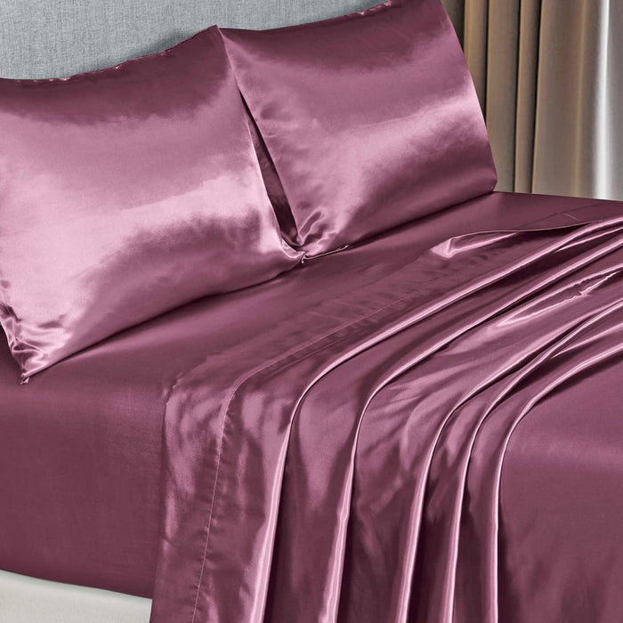 Satin Sheet Set 4 Piece Fitted Flat Pillowcases - King -