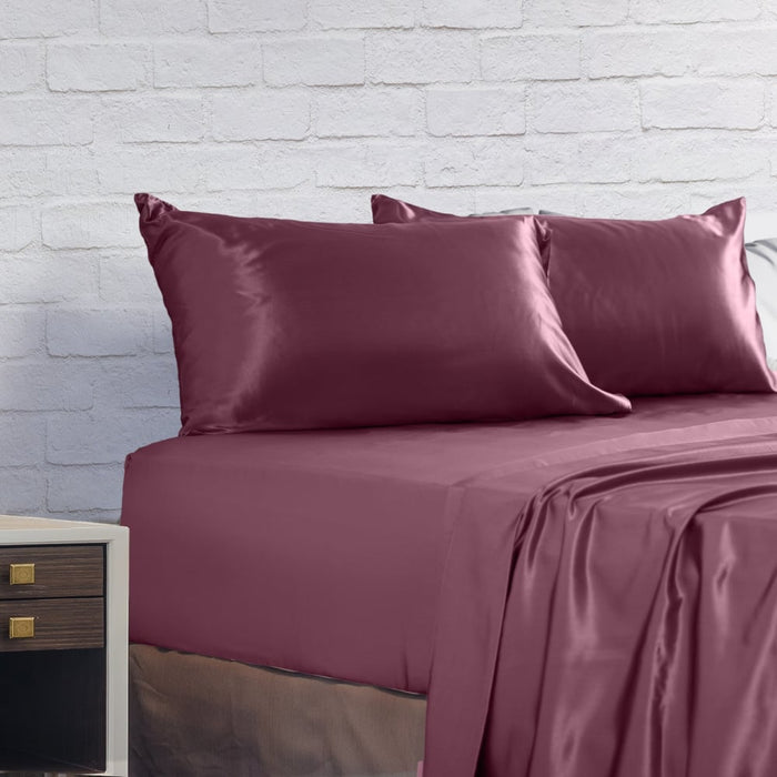 Satin Sheet Set 4 Piece Fitted Flat Pillowcases - King -