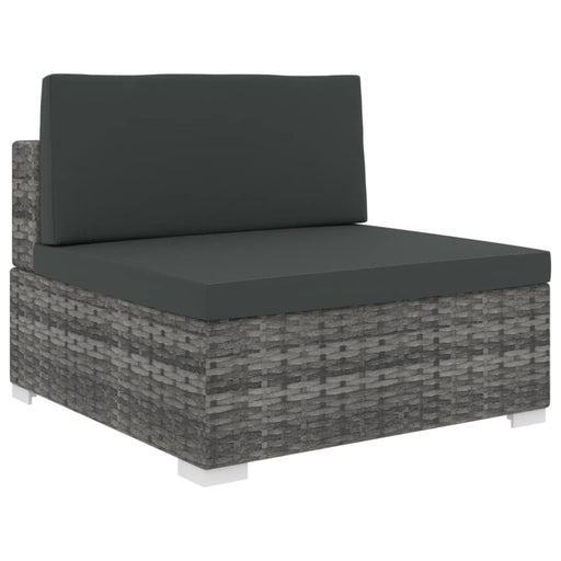 Sectional Middle Seat 1 Pc with Cushions Poly Rattan Grey
