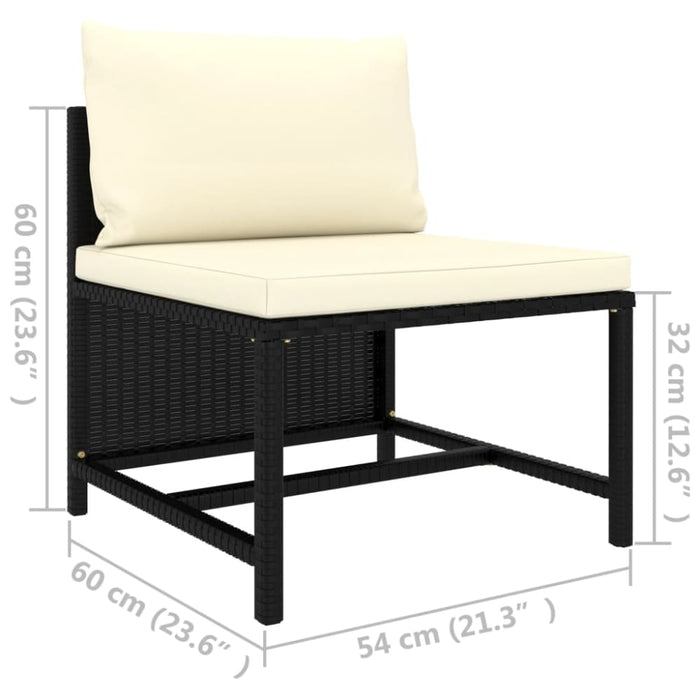 Sectional Middle Sofa with Cushions Black Poly Rattan Totpbn