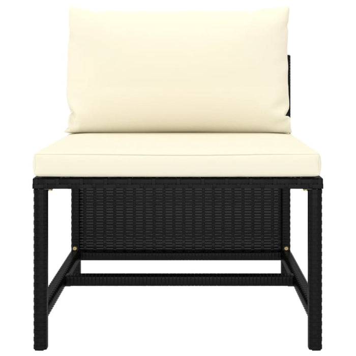 Sectional Middle Sofa with Cushions Black Poly Rattan Totpbn