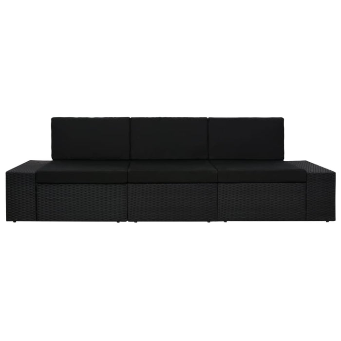 Sectional Sofa 3-seater Poly Rattan Black Akpbl