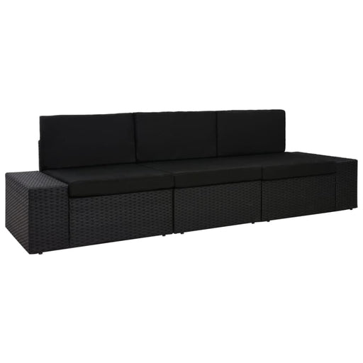 Sectional Sofa 3-seater Poly Rattan Black Akpbl