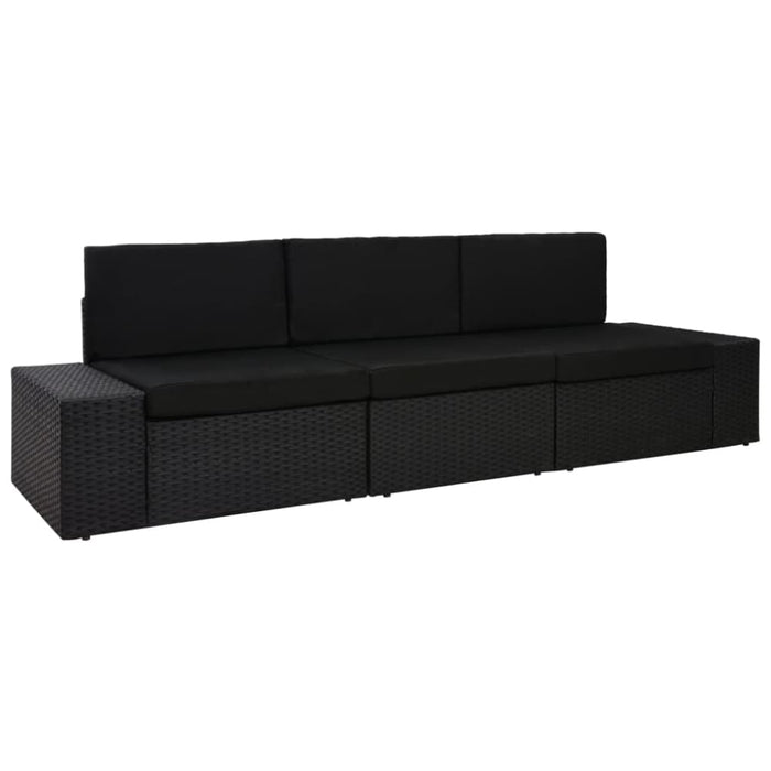 Sectional Sofa 3-seater Poly Rattan Black Akpbl