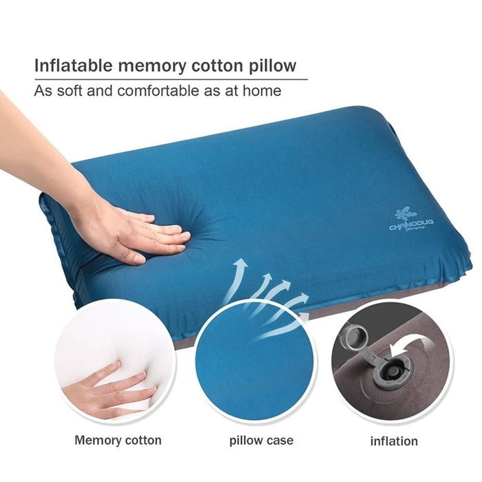 Self Inflating Camping Pillow With Ergonomic 4d Support -