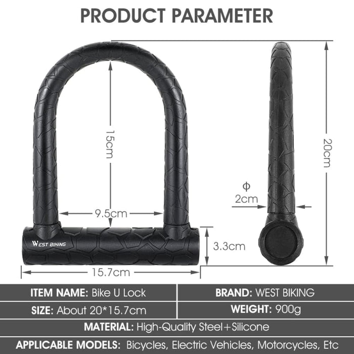 U Shape Bicycle Steel Lock with 2 Keys