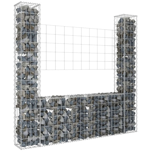 U-shape Gabion Basket with 2 Posts Iron 140x20x150 Cm Opoxnx